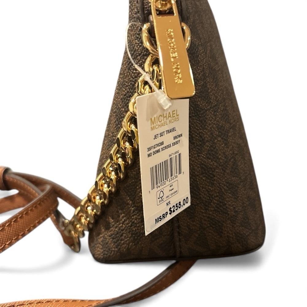 Michael Kors Jet Set Travel Medium Dome Crossbody in Brown Signature Canvas-NWT - Picture 8 of 9